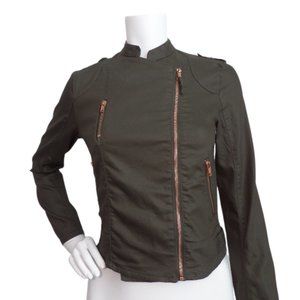 H&M | Olive Green Moto/Military Jacket with Rose Gold Zippers